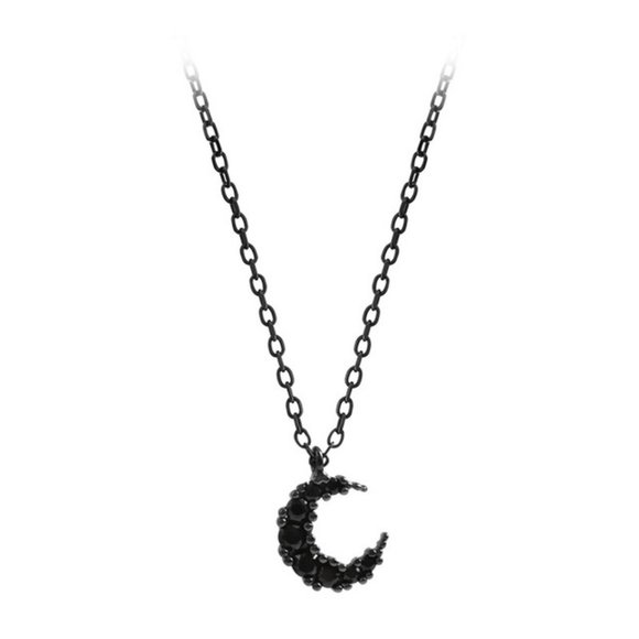 NEW Black Gold Black Diamond Simple Moon Necklace - Picture 7 of 7